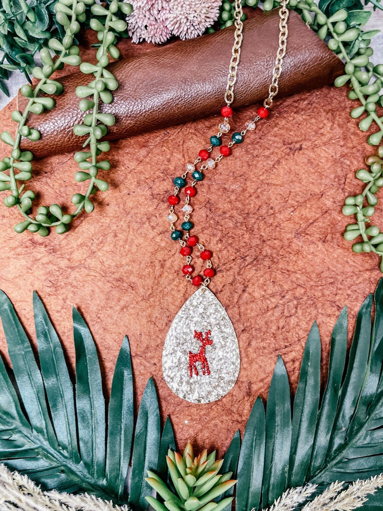 Red, White, and Roar Leopard Teardrop Necklace