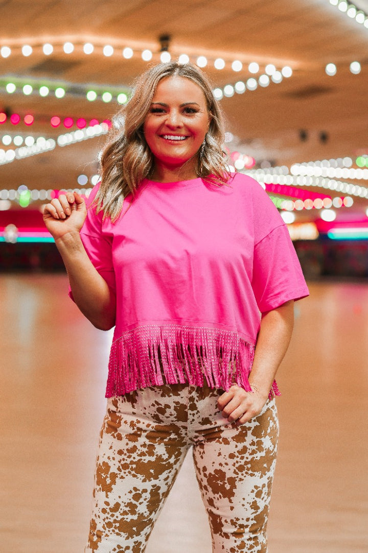 pink fringe crop top