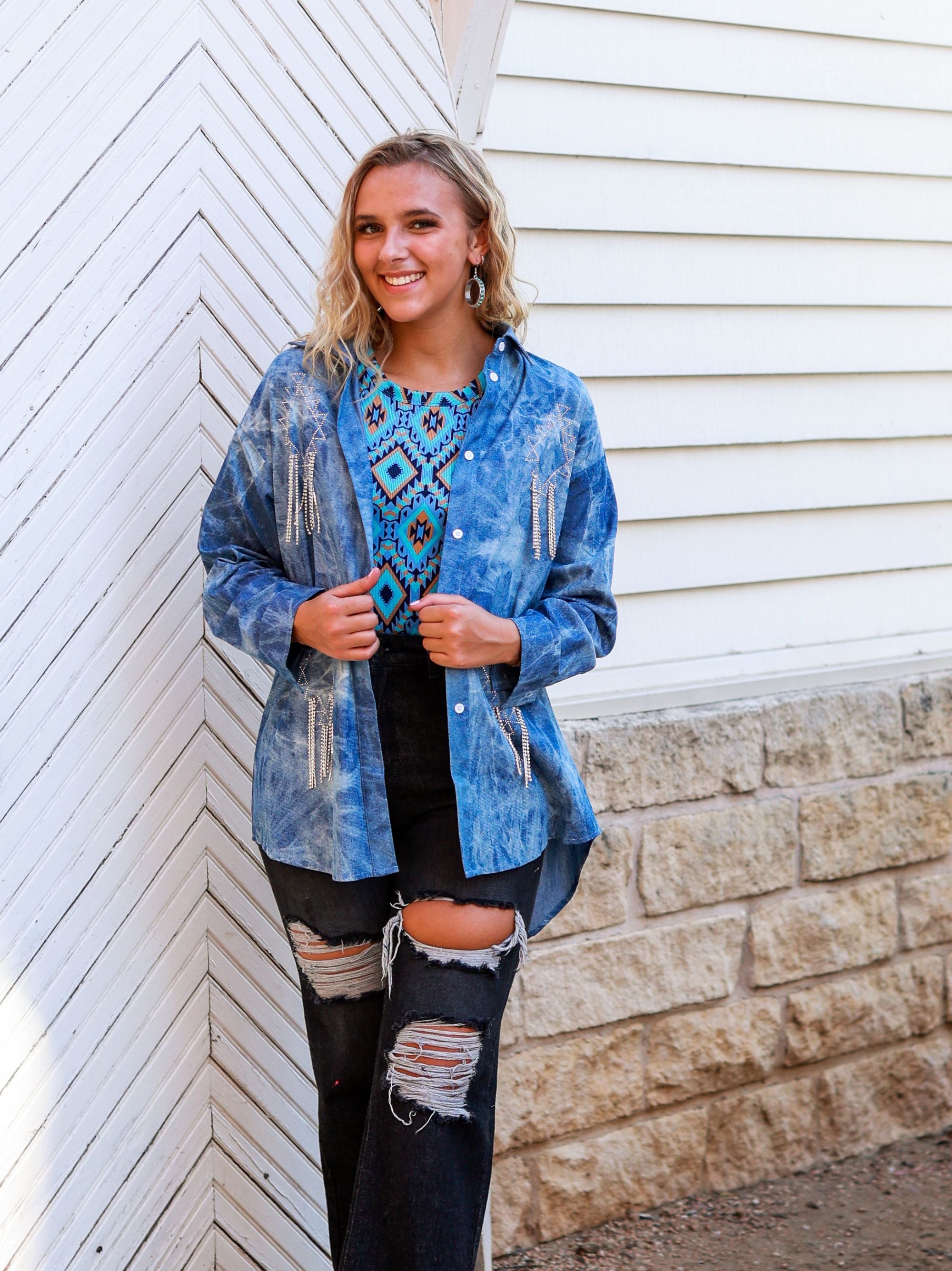 Sparkles and Spurs Western Denim Shirt