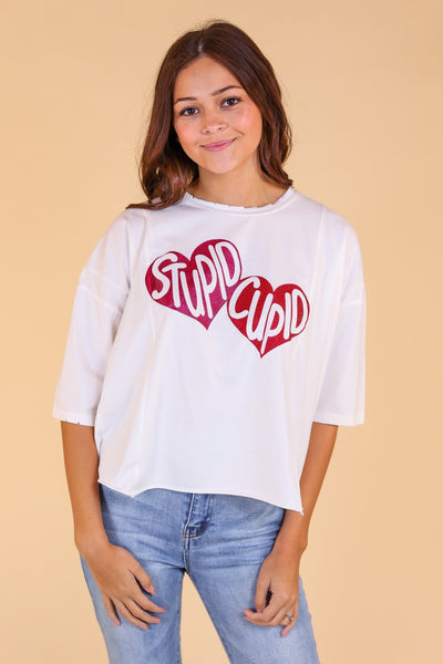 Stupid Cupid on Perfect Company Boxy Crop in White