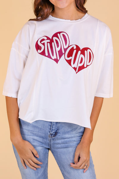 Stupid Cupid on Perfect Company Boxy Crop in White