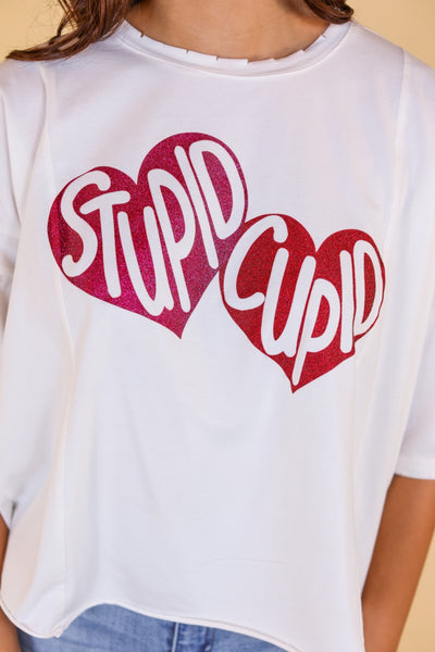 Stupid Cupid on Perfect Company Boxy Crop in White