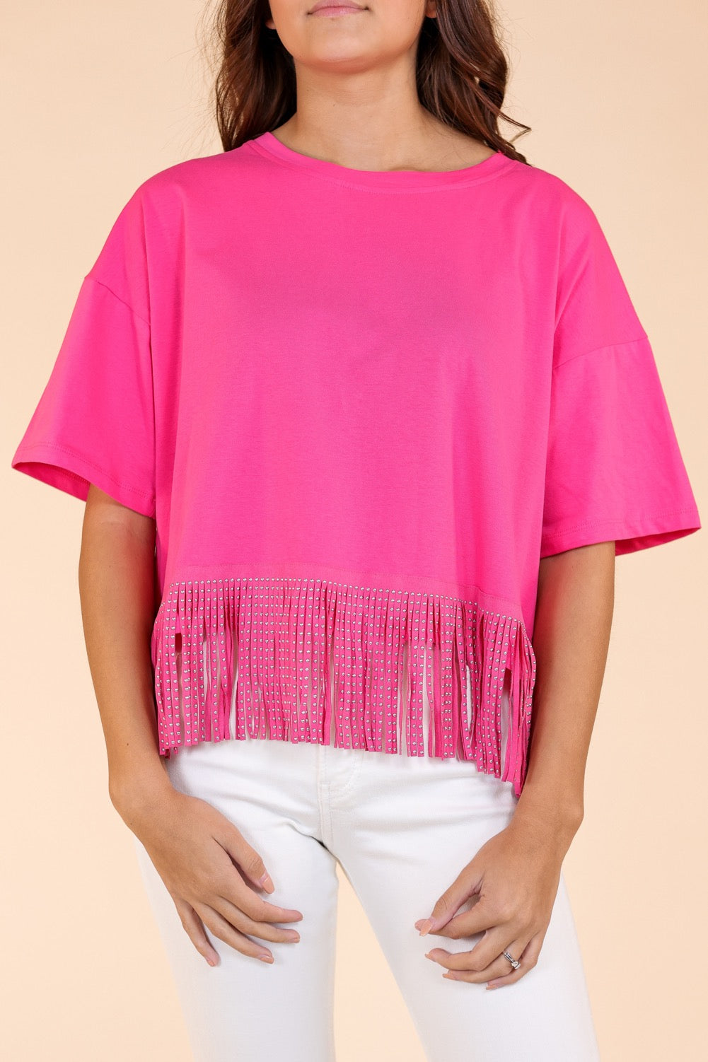 pink fringe crop top