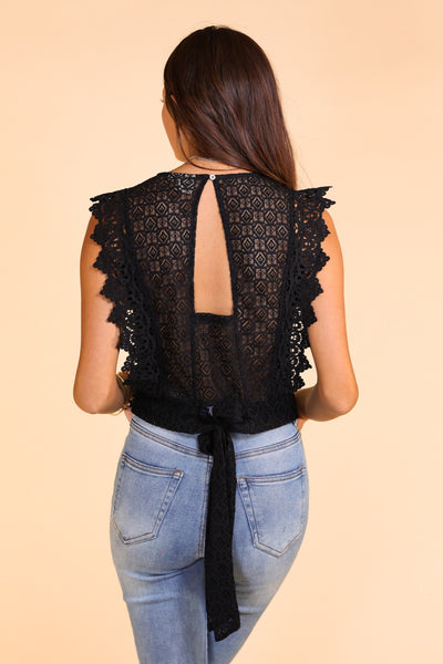 Black Crochet Lace Crop With Tie Back