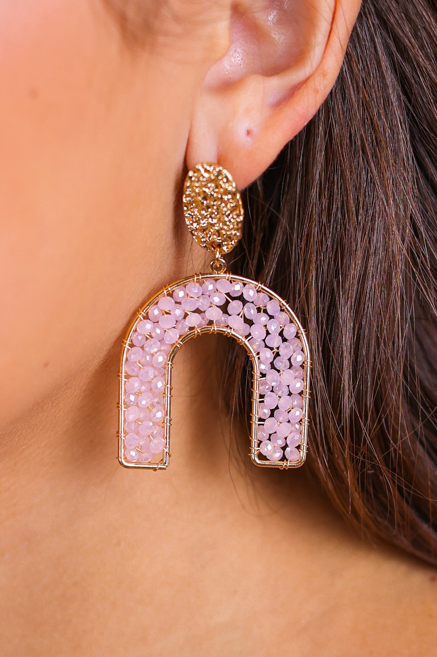 Halo Again Pink Beaded Earrings