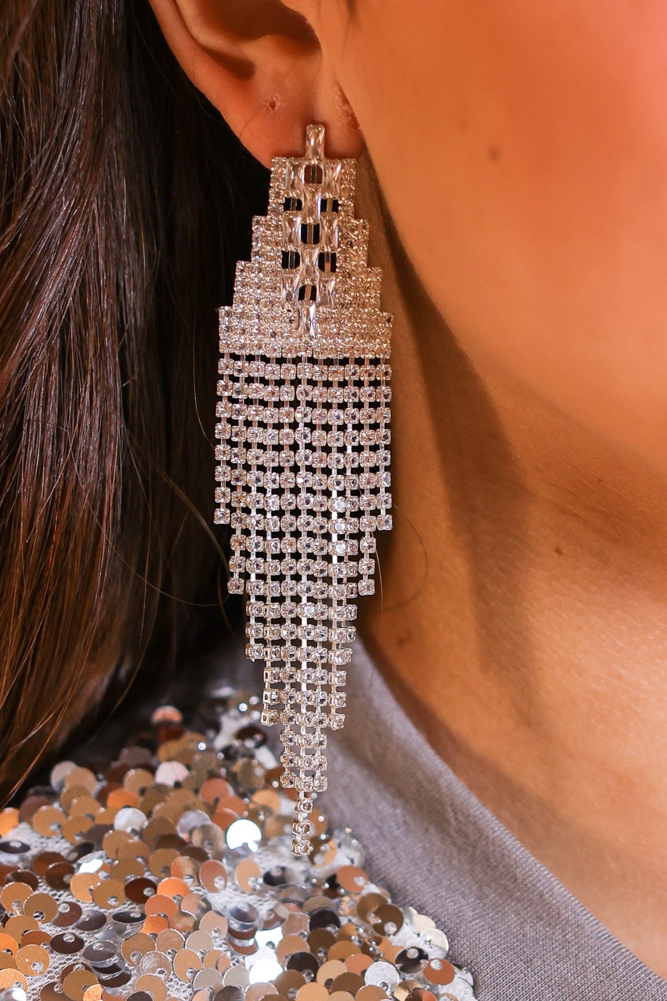 Glam Girl Silver Beaded Tassel Earring