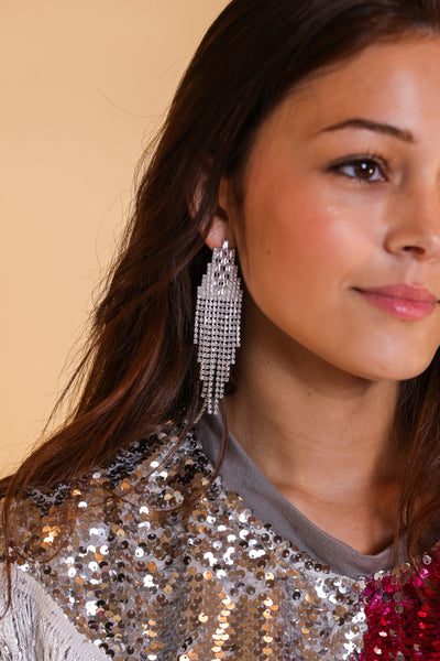 Glam Girl Silver Beaded Tassel Earring