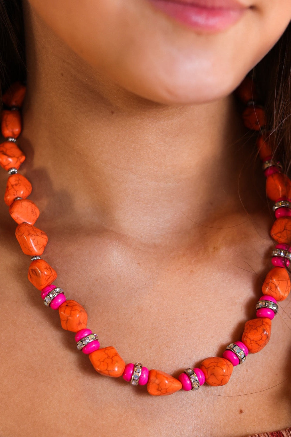 So Charming Natural Orange Stone Necklace