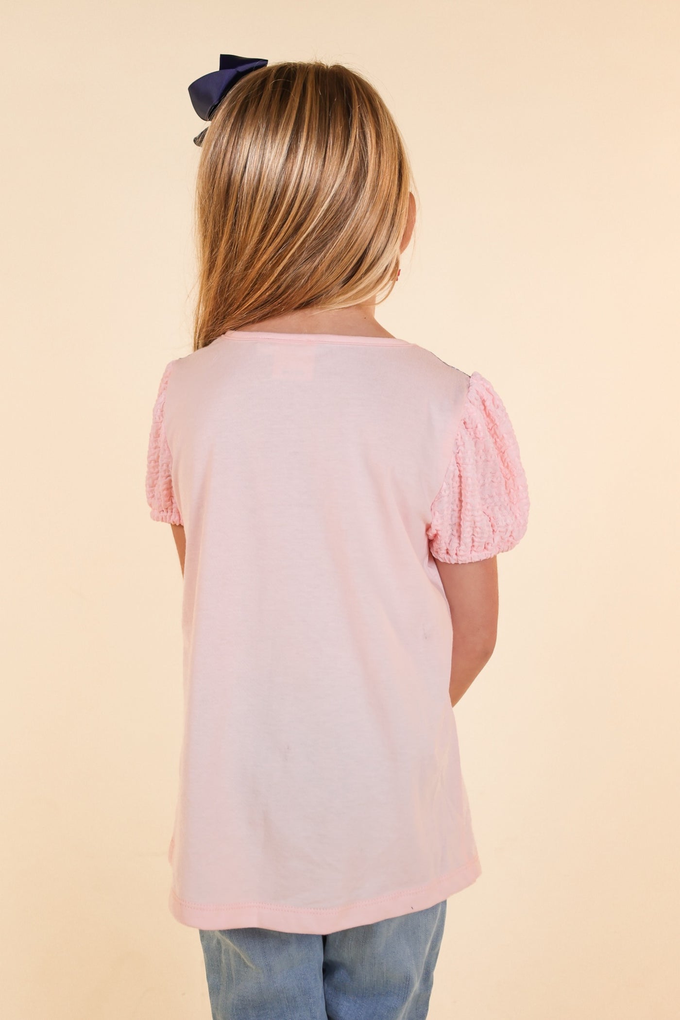 Girls Pink Top With Floral Lace and Puff Sleeve