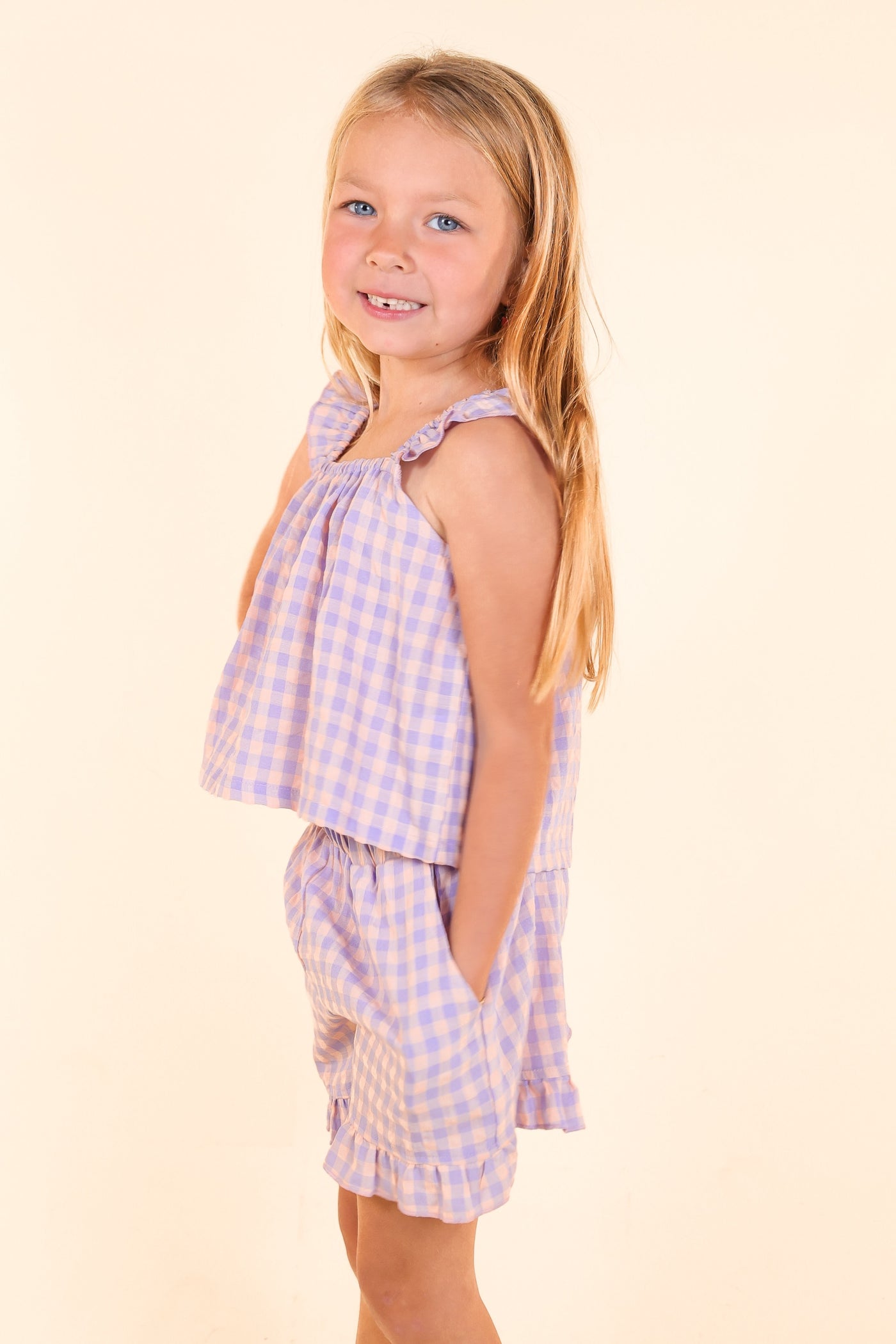 Girls Purple and Pink Gingham Set