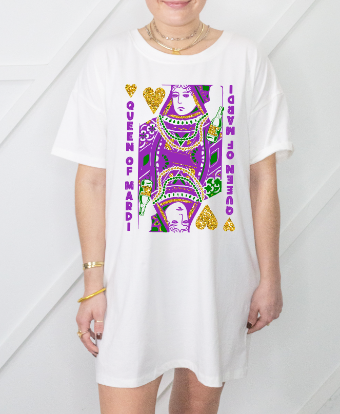 Queen of Mardi on White Tee Dress