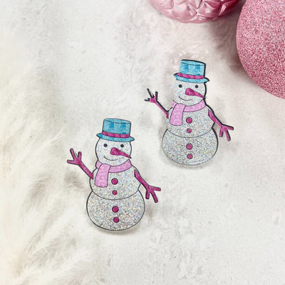 Oh So Frosty Glitter Silver Snowman Earrings