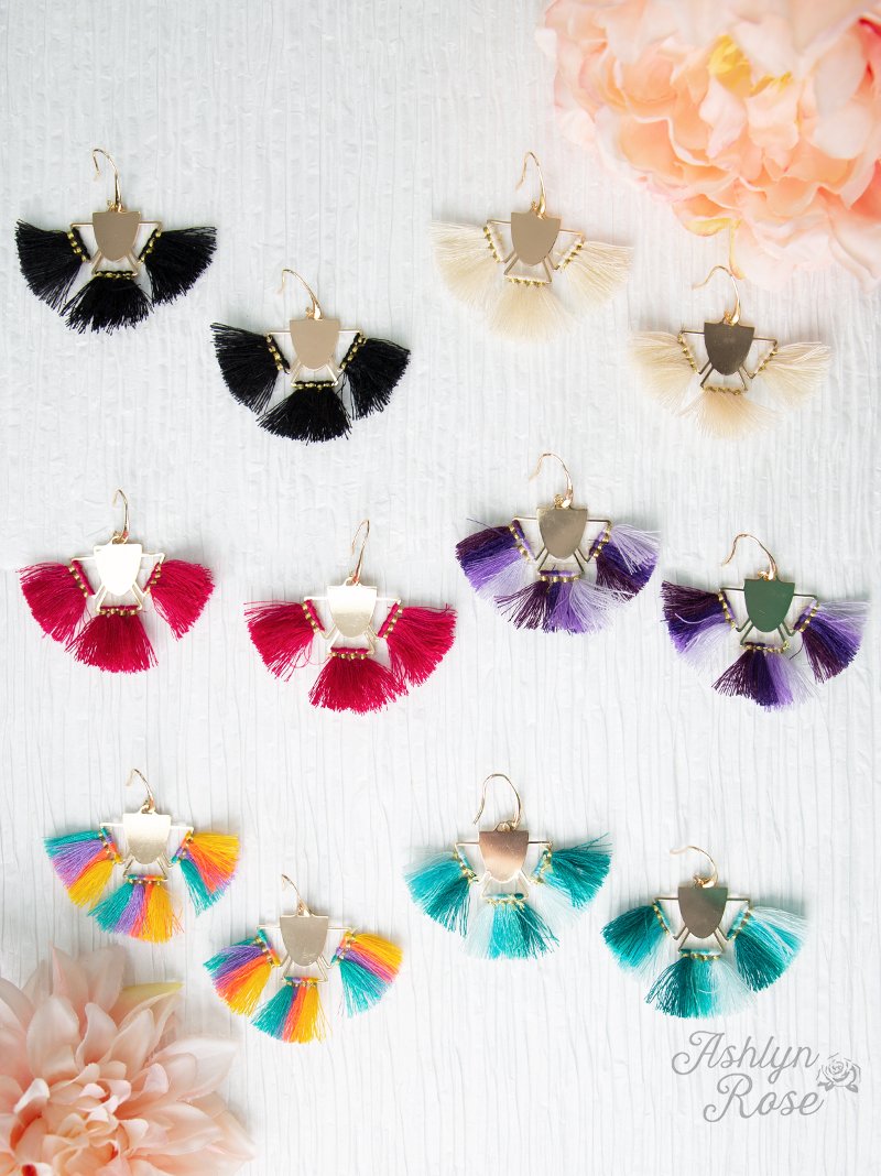 Free Spirit Tassel Earrings, Cream