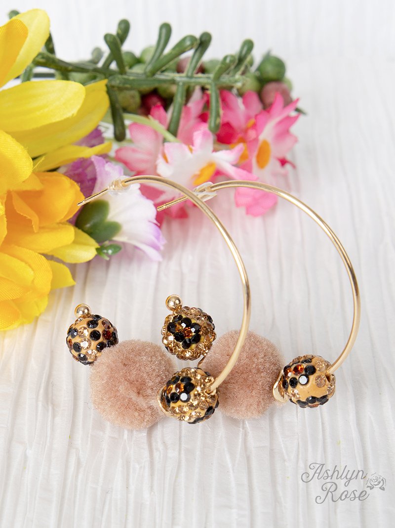 Fuzzy Leopard Hoop Earrings, Brown