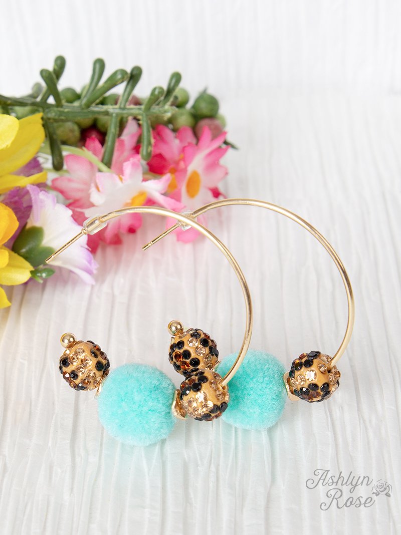 Fuzzy Leopard Hoop Earrings, Mint