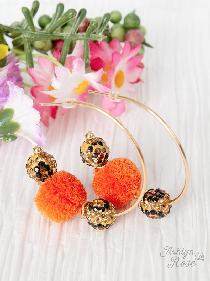 Fuzzy Leopard Hoop Earrings, Orange
