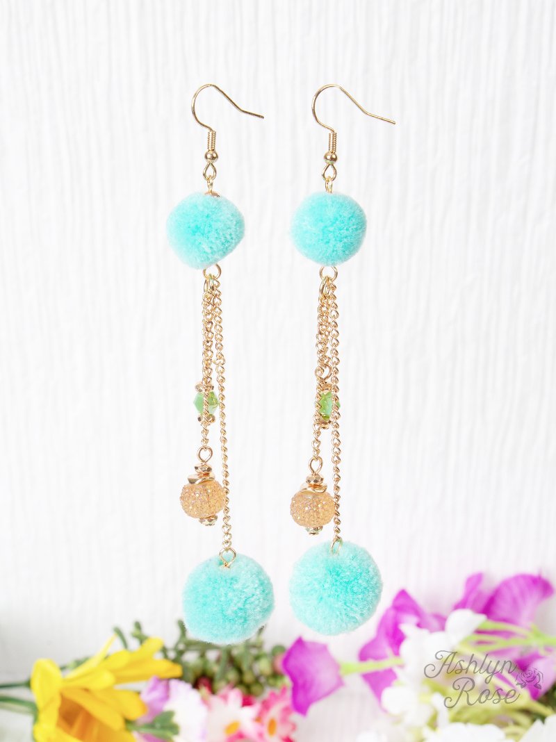 Double The Pom Earrings, Turquoise
