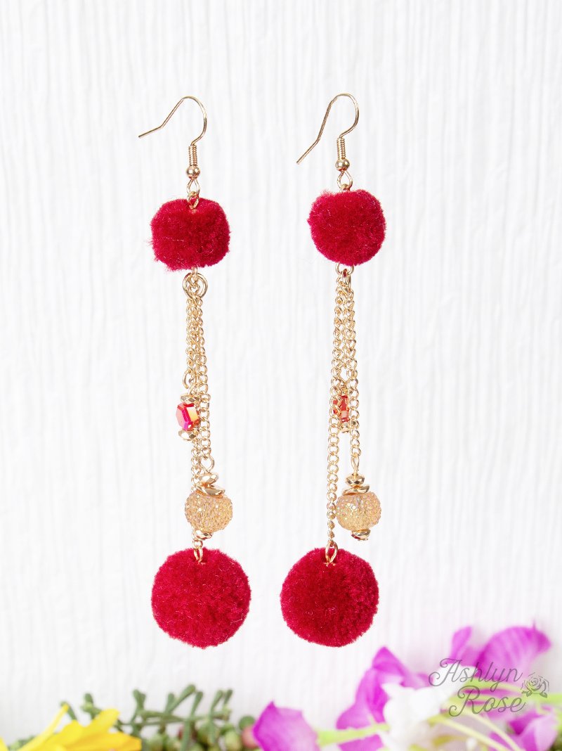 Double The Pom Earrings, Red