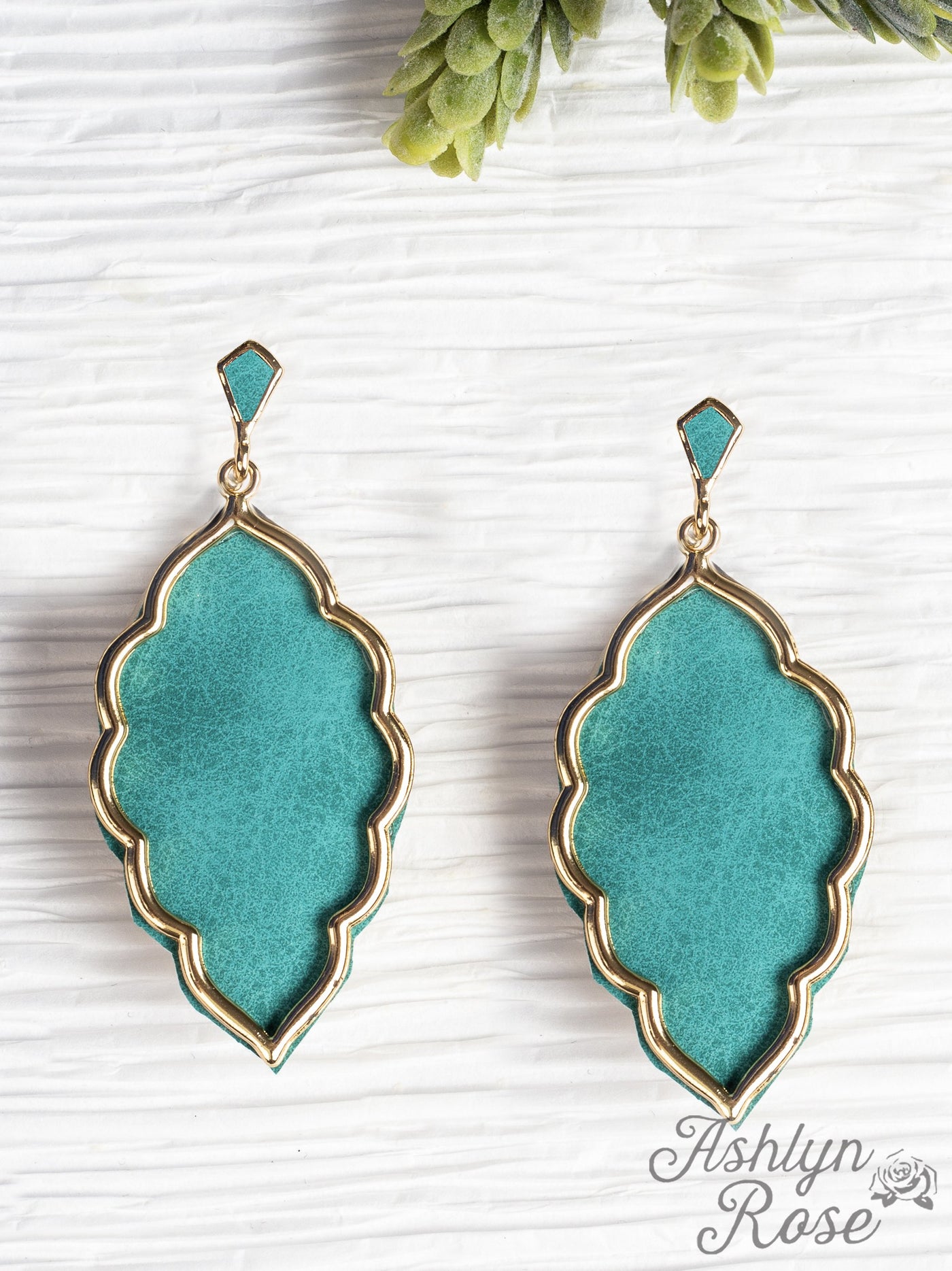 Let's Fall in Love Rain Drop Earrings with Gold Casing, Turquoise