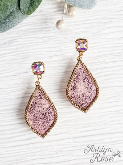Too Strong to be Dainty Teardrop Earrings with Gold Casing, Pink