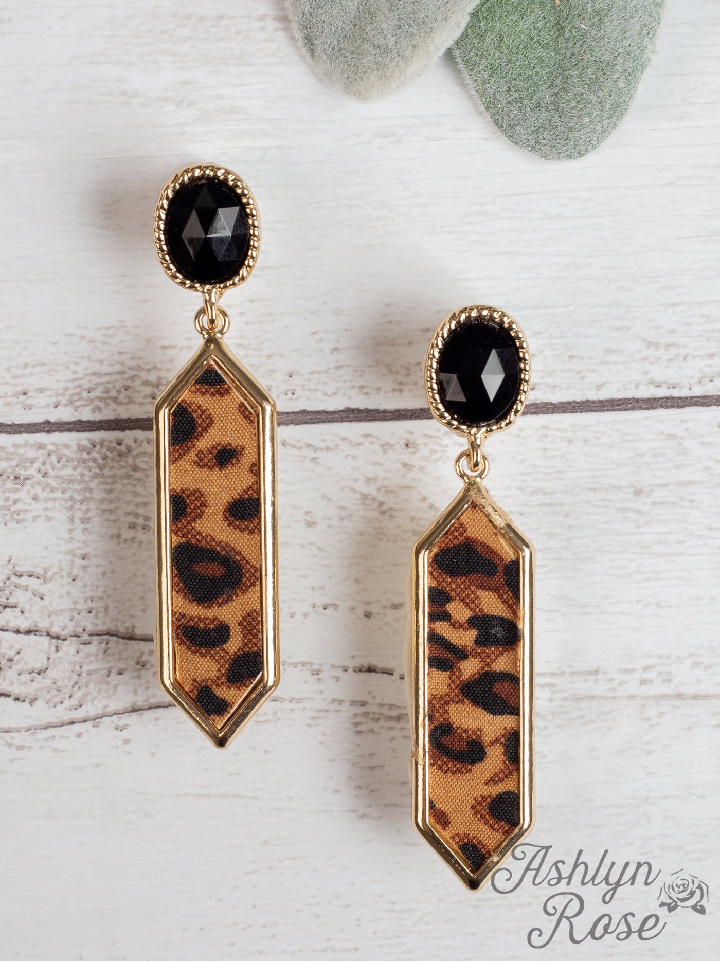 With All The Memories Dangly Earrings with Stone Stud, Brown Leopard