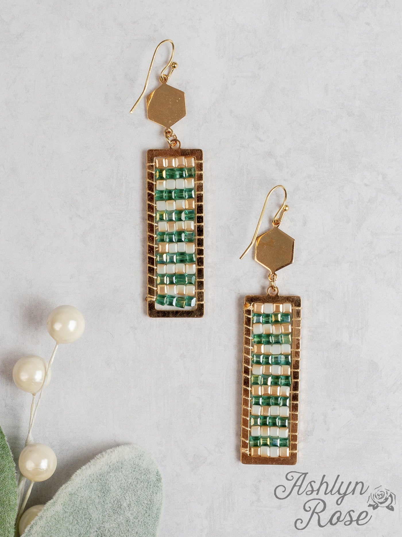 Layers of Sparkle Rectangle Sparkle Earrings, Green