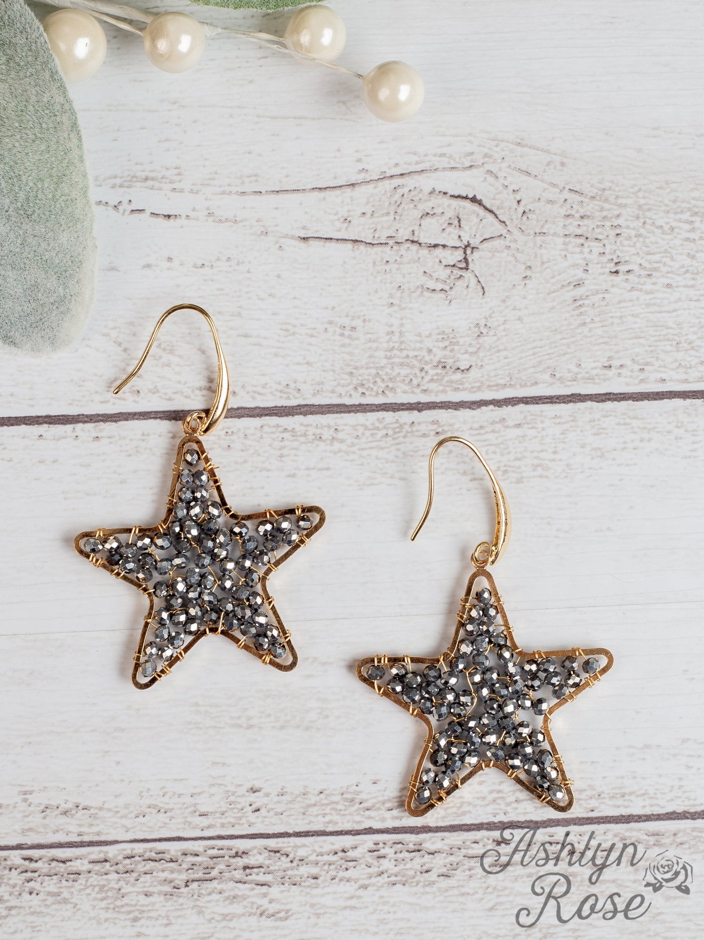 Sparkle in the Sky Star Earrings with Gold, Hematite