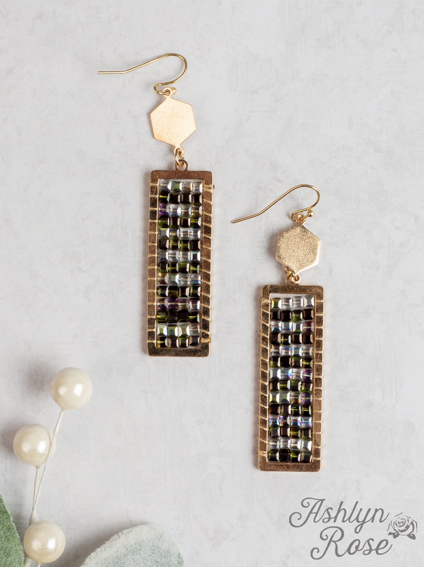 Layers of Sparkle Rectangle Sparkle Earrings, Hematite