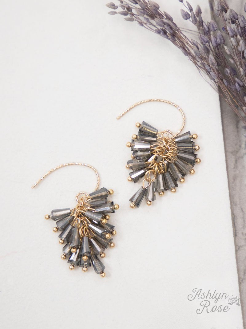 Special Collection Beaded Earrings, Gold and Grey