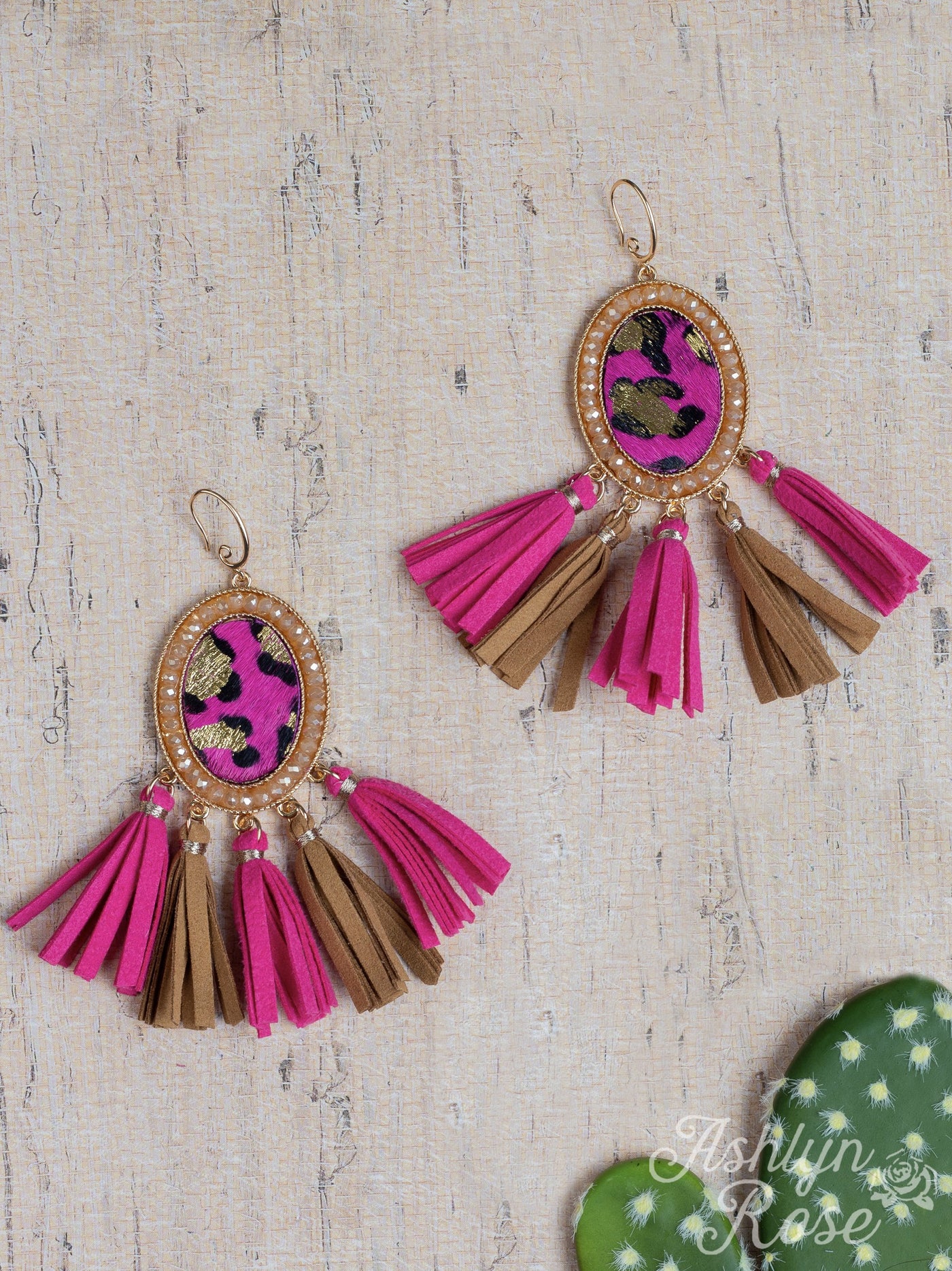 Airin' the Lungs Oval Earrings with Fringe, Fuchsia