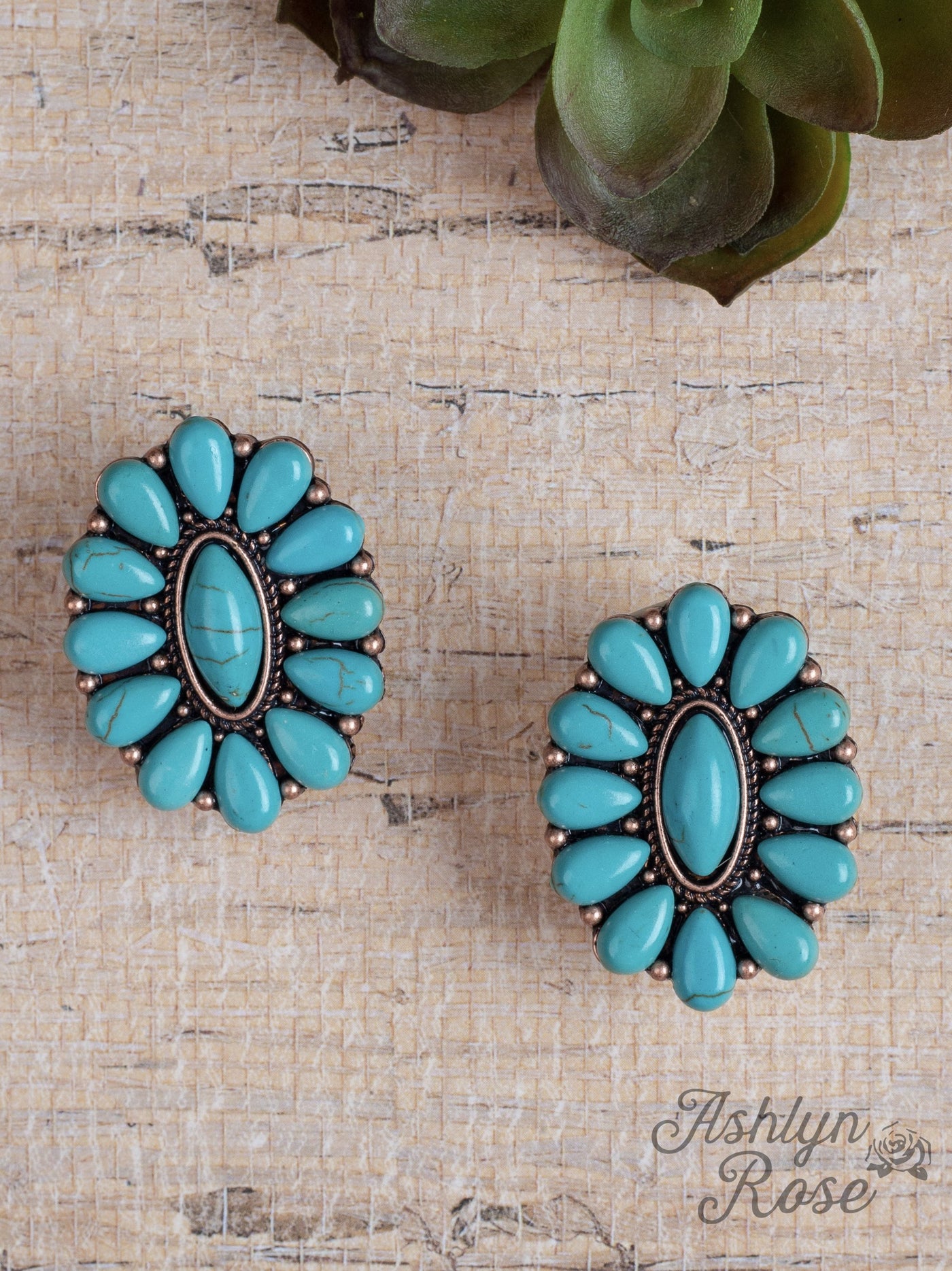 Once and Floral Turquoise Bonnet Copper Earrings
