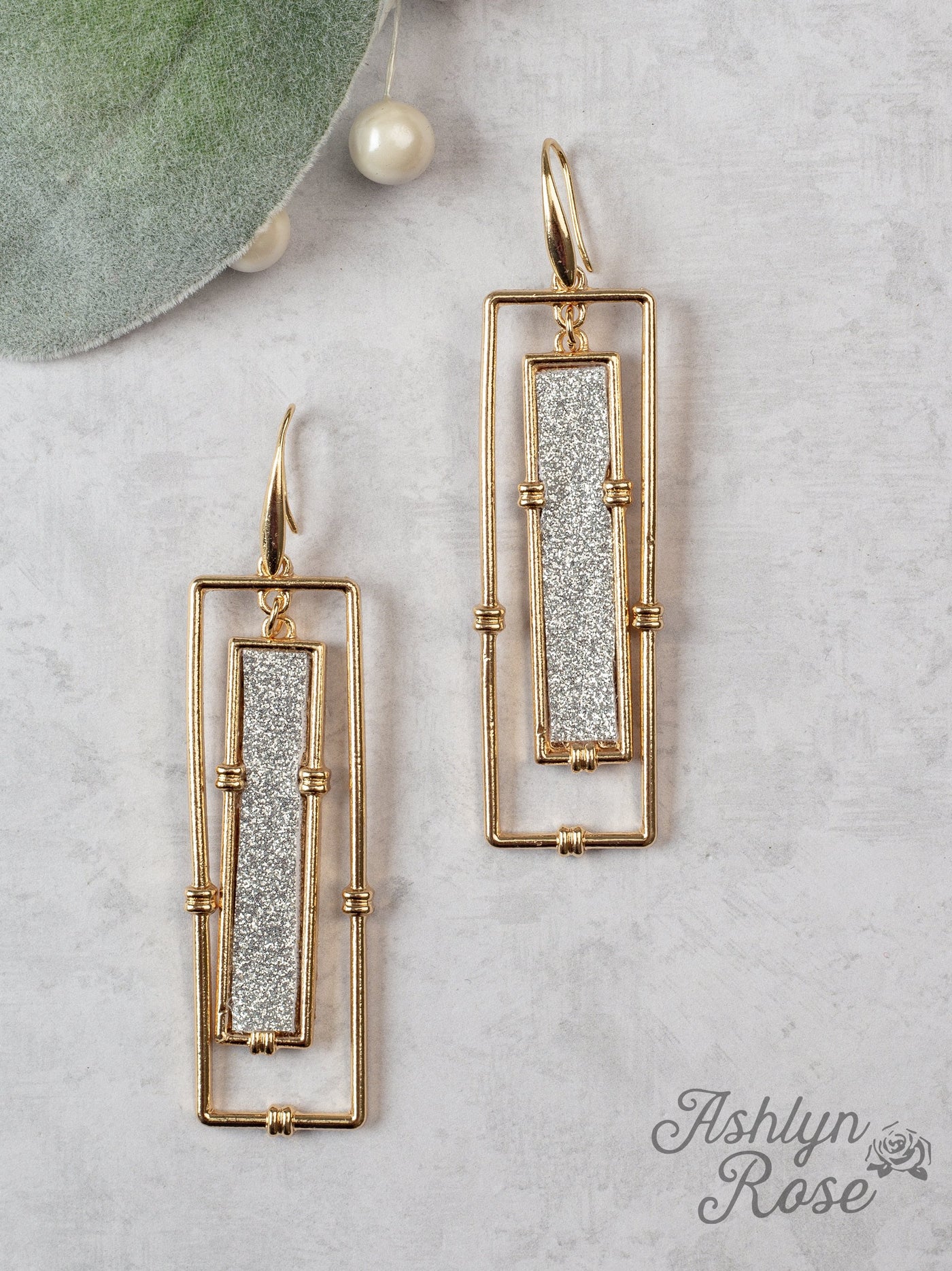 Think Outside Of The Frame Silver And Gold Rectangular Earrings