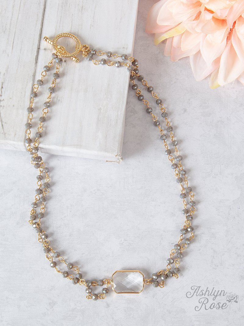 So Dainty & Sweet Grey Beaded Necklace with Pendant