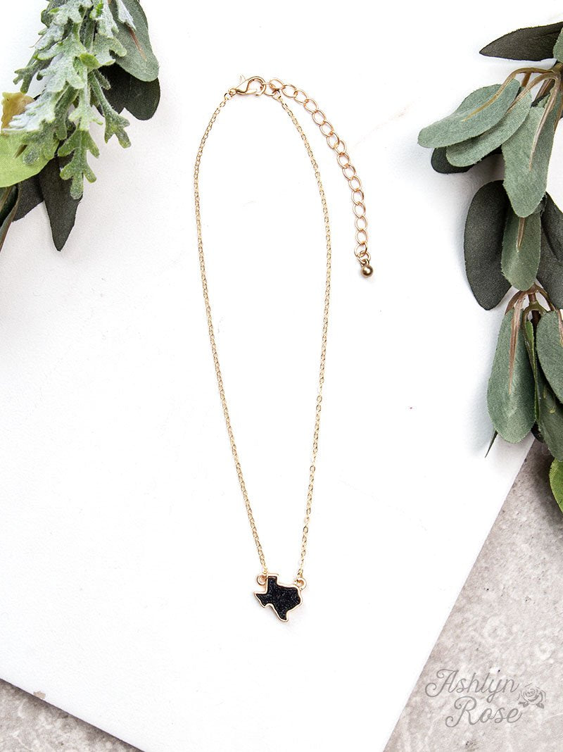 Texas On My Mind Druzy Necklace on Gold Chain, Black
