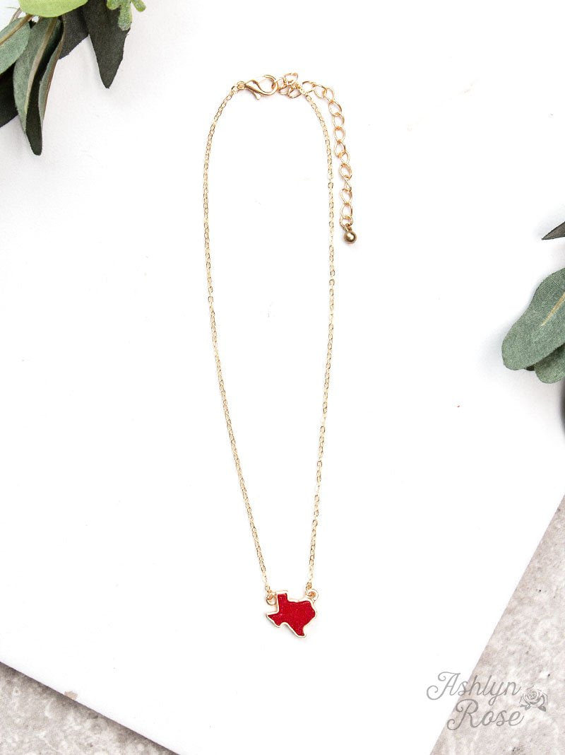 Texas On My Mind Druzy Necklace on Gold Chain, Red