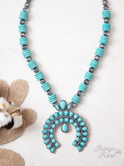 Western Style Turquoise Squash Blossom Necklace