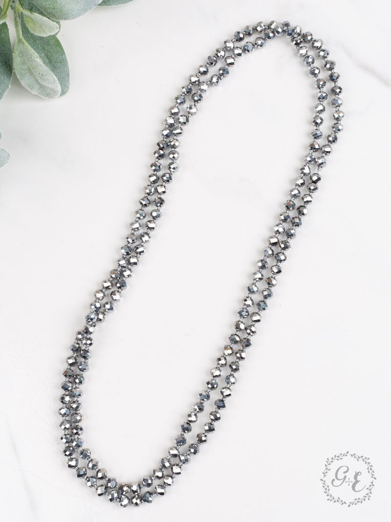 The Essential 60" Double Wrap Beaded Necklace, Graphite 8mm