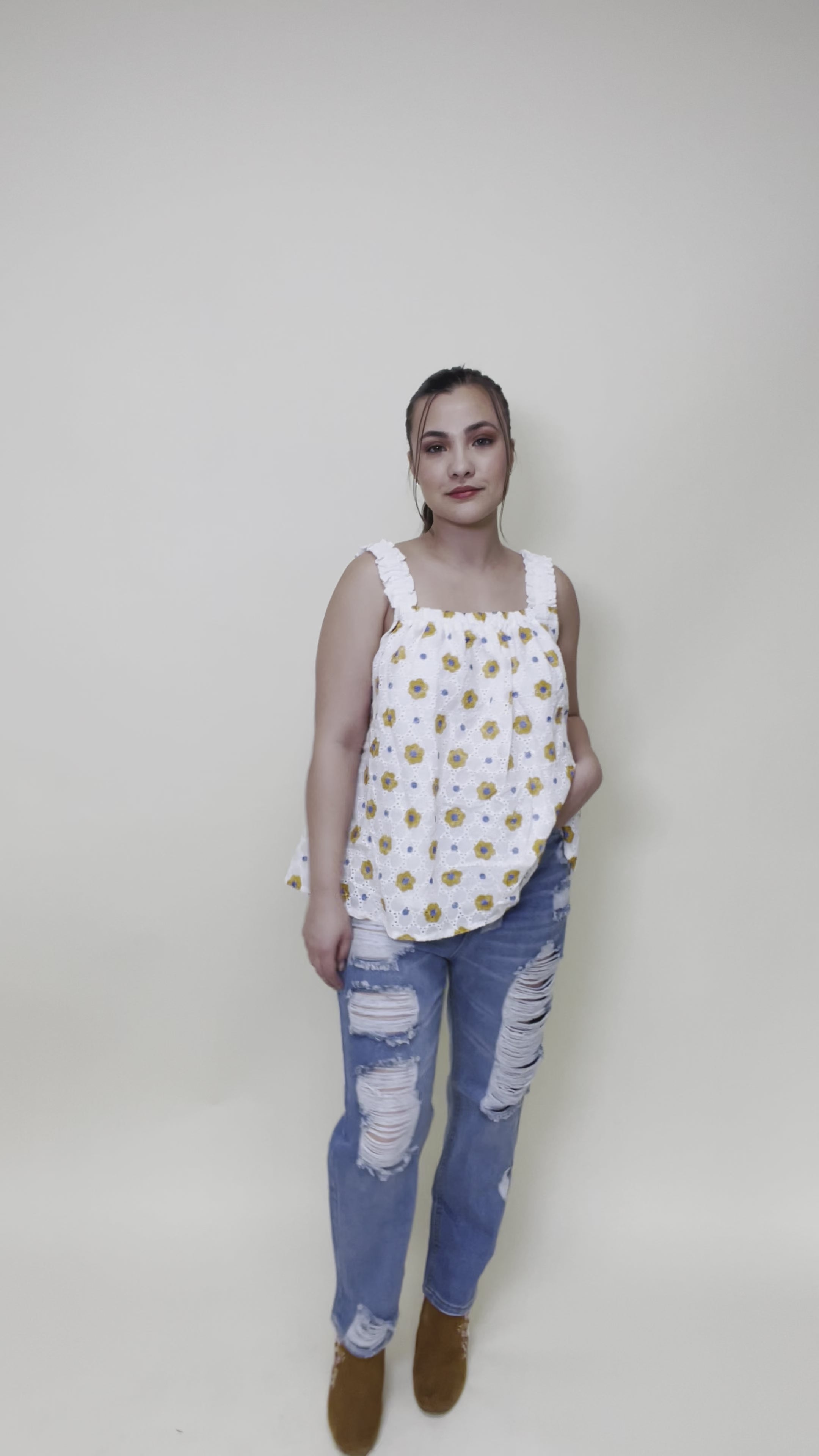 Florally Yours Eyelet Tank With Bow