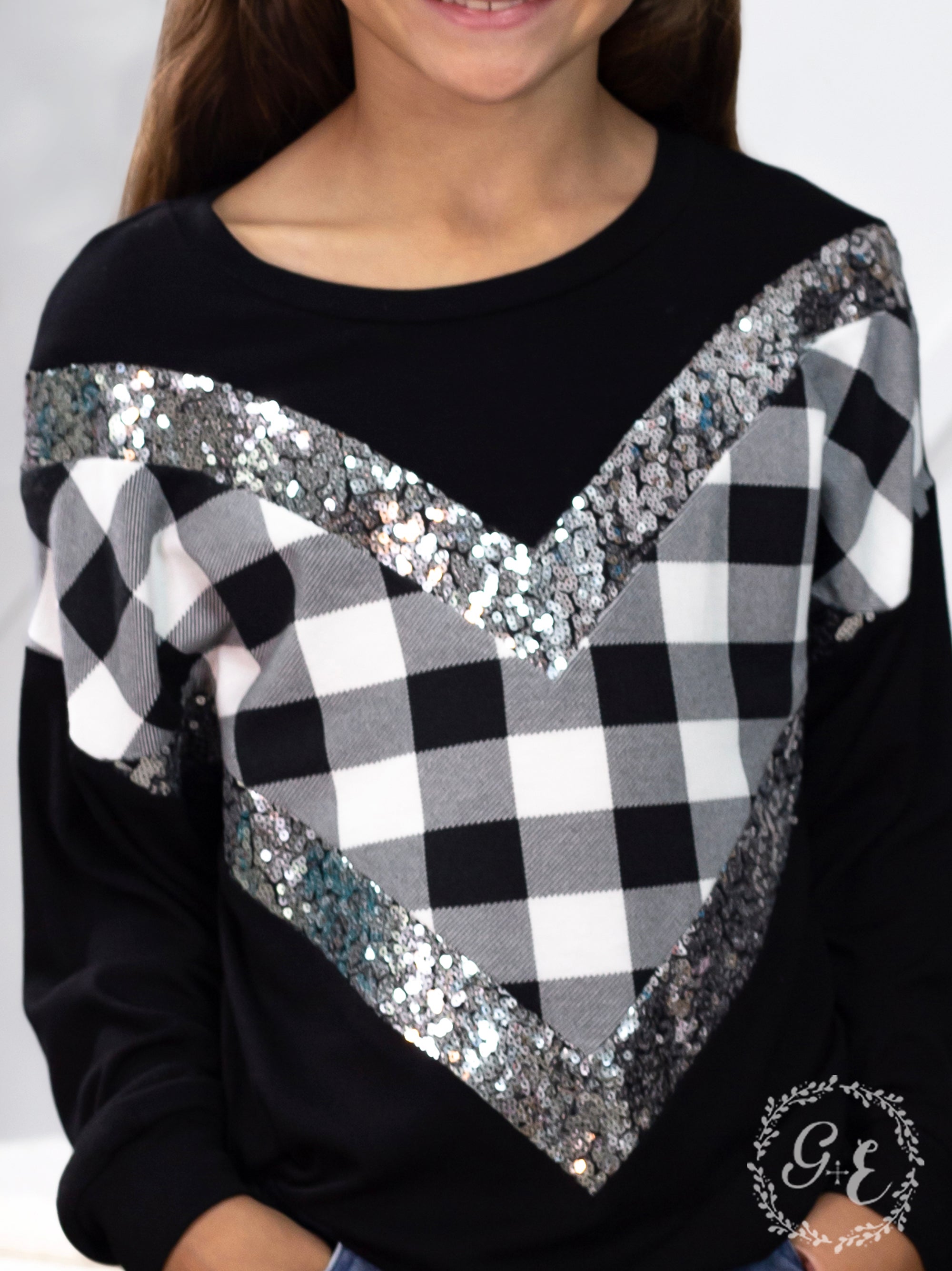 Girls What Love Is Round Neck Drop Long Sleeve with Sequins, Black