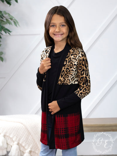 Chillin' Youngster Cardigan with Leopard and Plaid