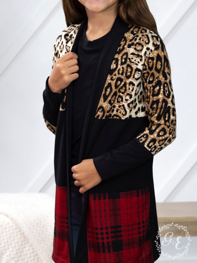 Chillin' Youngster Cardigan with Leopard and Plaid