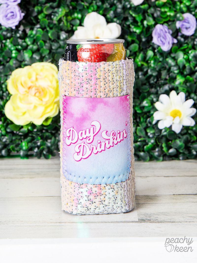 Peachy Keen Day Drinkin' Sequin Can Coolers For Slim Can (Set of 3)